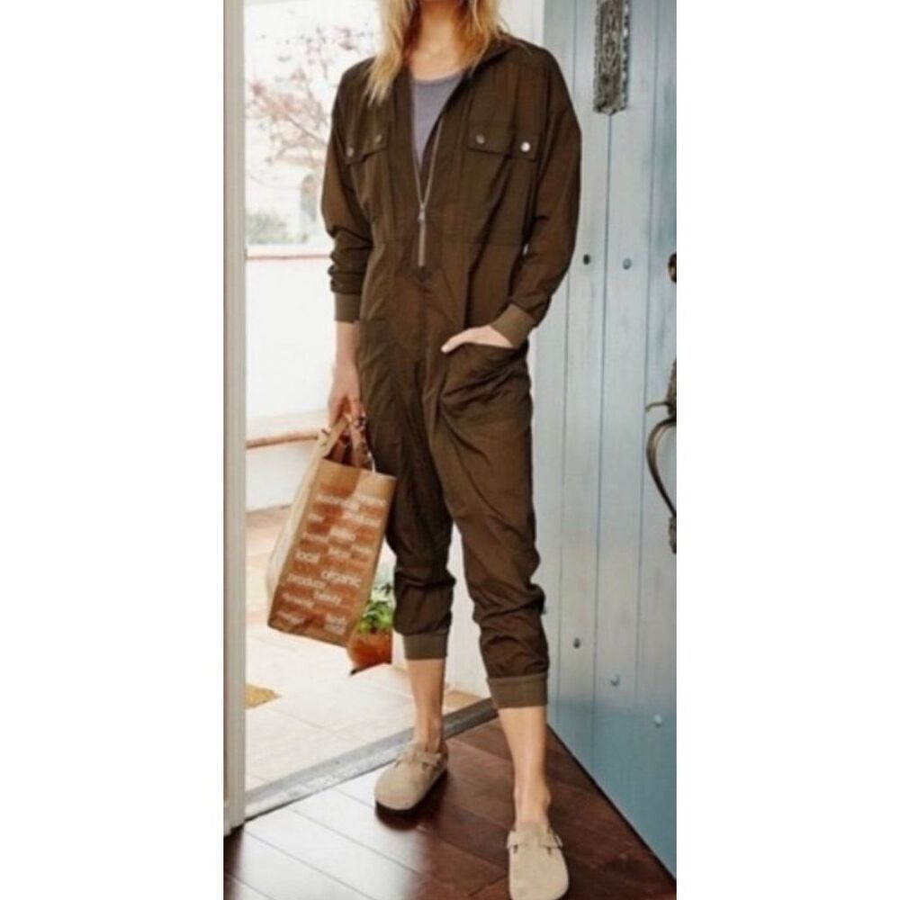 NWOT Free People Speak My Language Army Green Runsie Jumpsuit Romper Women’s XS